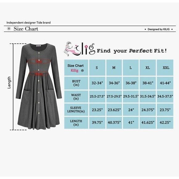 KILIG Women Dress M Gray Casual Dress with Pockets - Picture 4 of 5